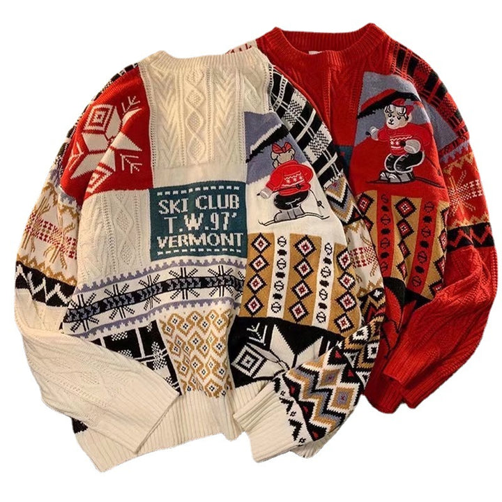 Unisex-Strickpullover mit Bären-Jacquard