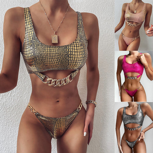 Damen Bikini-Set mit schickem Schlangenmuster und Ketten-Detail Echo Archiv