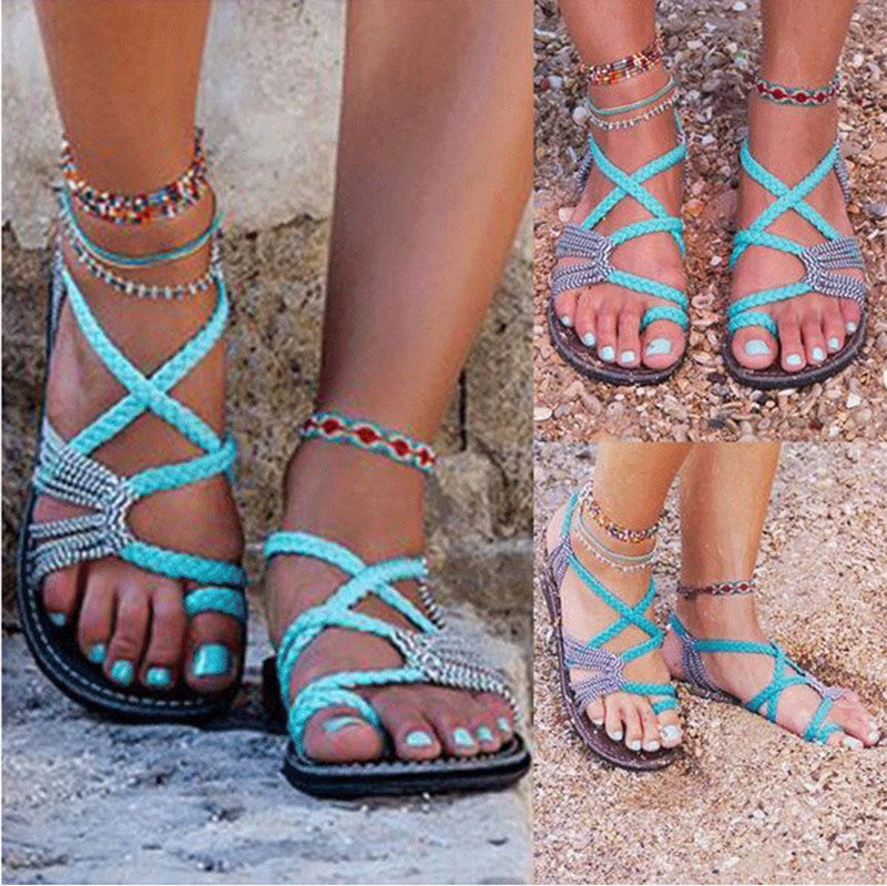 Damen nan Makramee-Riemchen-Sandalette mit Zehensteg und flexibler rutschfester Sohle Echo Archiv