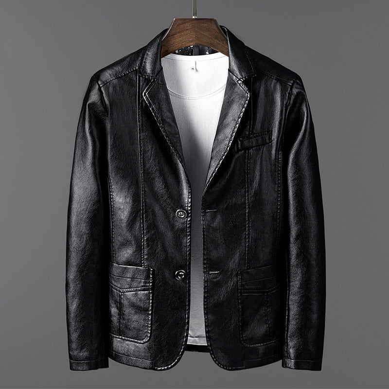 Herren Lederoptik-Blazer im Sakko-Schnitt mit aufgesetzten Taschen – Tianoro