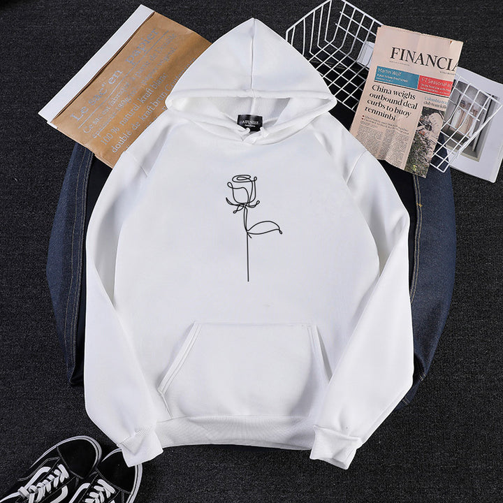 Unisex Kapuzenpullover mit minimalistischer Rosenlinien-Illustration, Kängurutasche und angerautem Innenfutter – Auréline