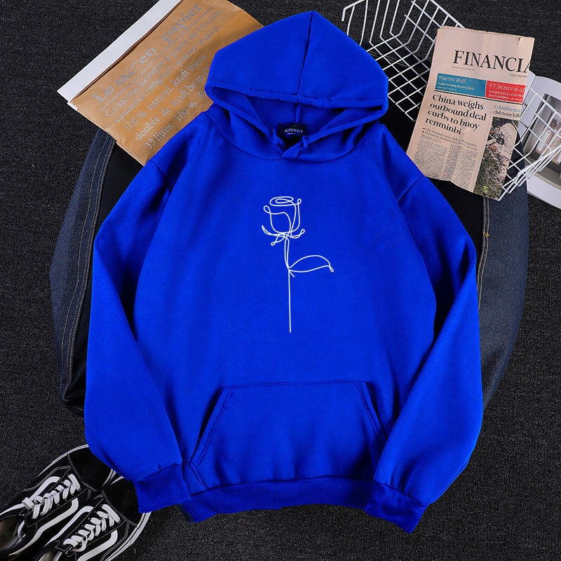 Unisex Kapuzenpullover mit minimalistischer Rosenlinien-Illustration, Kängurutasche und angerautem Innenfutter – Auréline