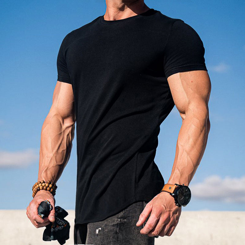 Herren nan figurbetontes Kurzarmshirt aus elastischem Baumwollmix mit verlängertem Saum Echo Archiv