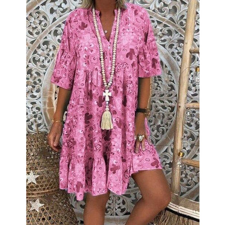 Damen nan A-Linien-Tunika-Minikleid mit V-Ausschnitt, stufigem Volant und Boho-Bandana-Print Echo Archiv