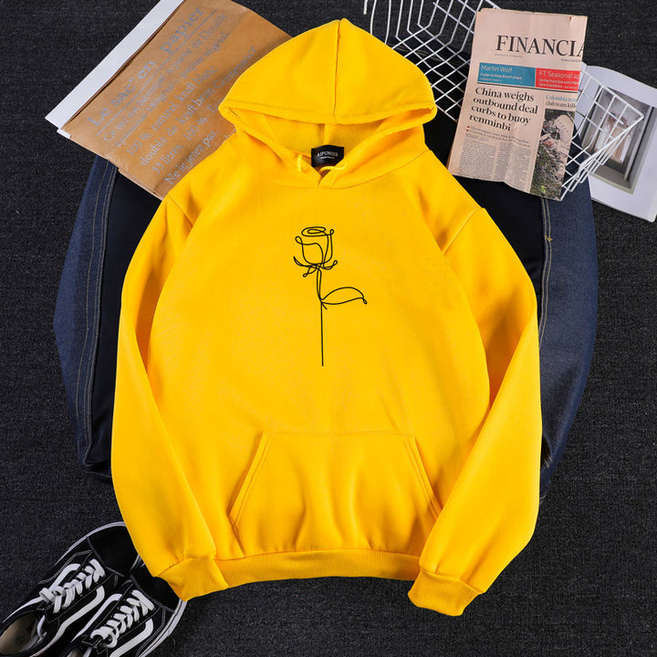 Unisex Kapuzenpullover mit minimalistischer Rosenlinien-Illustration, Kängurutasche und angerautem Innenfutter – Auréline