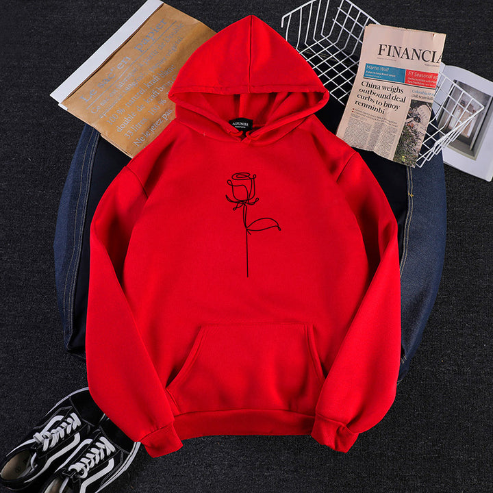 Unisex Kapuzenpullover mit minimalistischer Rosenlinien-Illustration, Kängurutasche und angerautem Innenfutter – Auréline