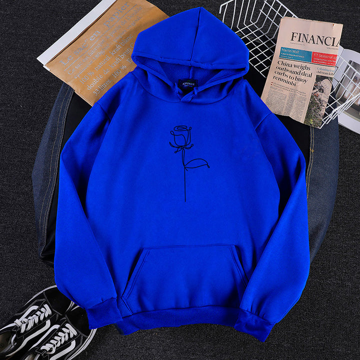 Unisex Kapuzenpullover mit minimalistischer Rosenlinien-Illustration, Kängurutasche und angerautem Innenfutter – Auréline