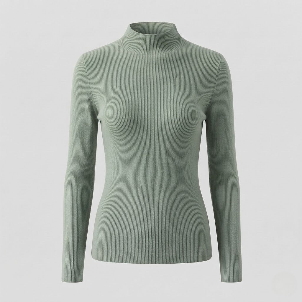 Damen Eleganter Slim-Fit Rollkragenpullover aus flauschigem Angora-Mix mit feiner Rippstruktur Echoarchiv