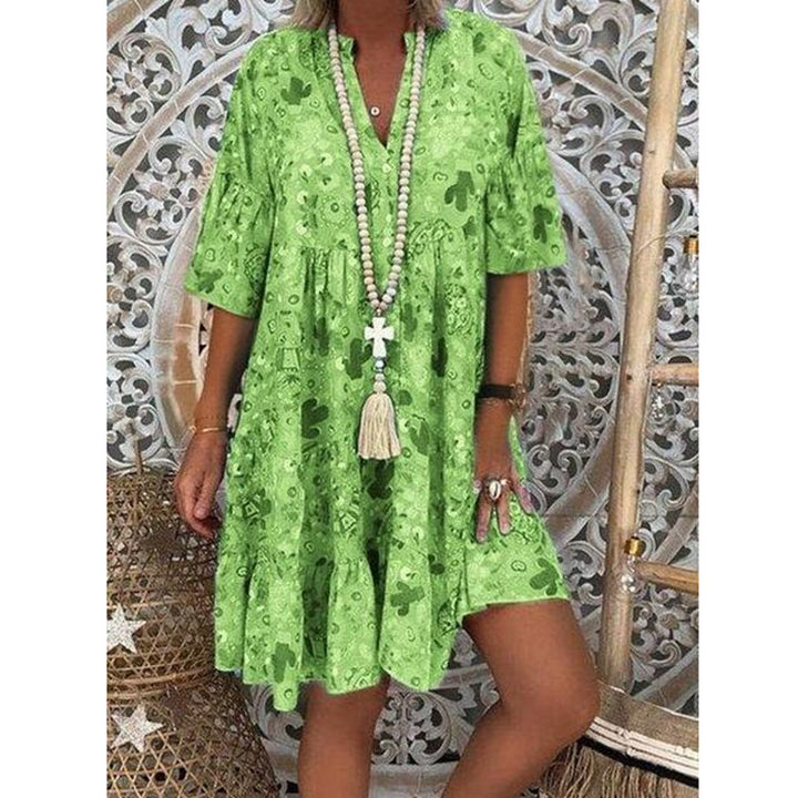 Damen nan A-Linien-Tunika-Minikleid mit V-Ausschnitt, stufigem Volant und Boho-Bandana-Print Echo Archiv