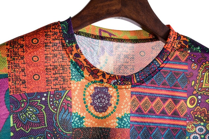 Herren Kurzarmhemd mit buntem Patchwork-Design und lässiger Passform Echoarchiv