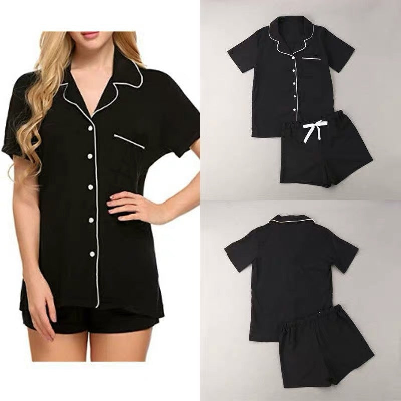 Damen nan zweiteiliges Shorty-Pyjama-Set aus Viskosejersey mit Paspelkragen und Tunnelzugbund Echo Archiv