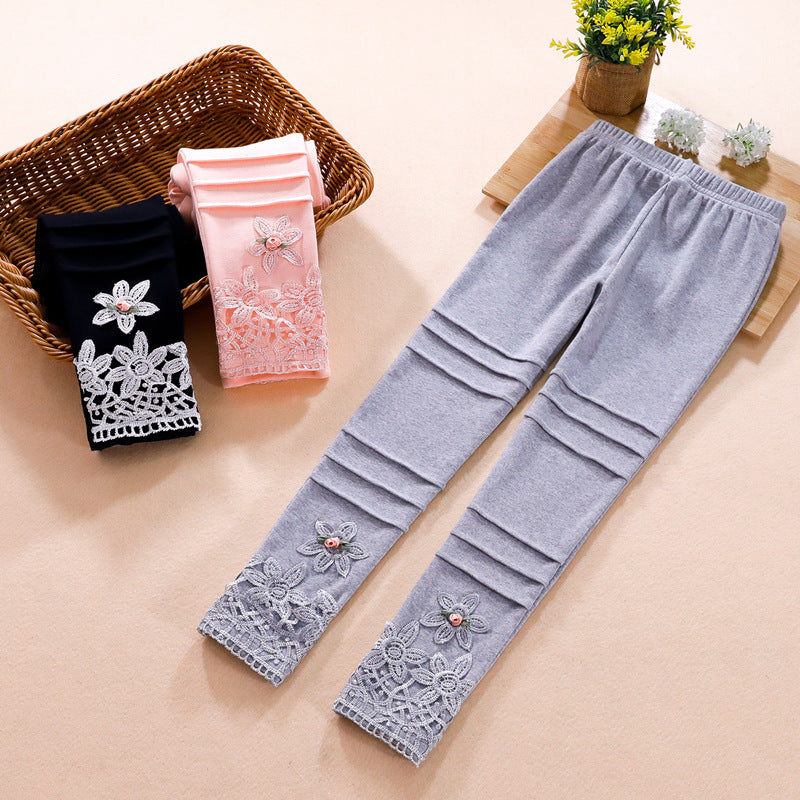 Mädchen modische Leggings mit floralem Spitzenbesatz Echo Archiv