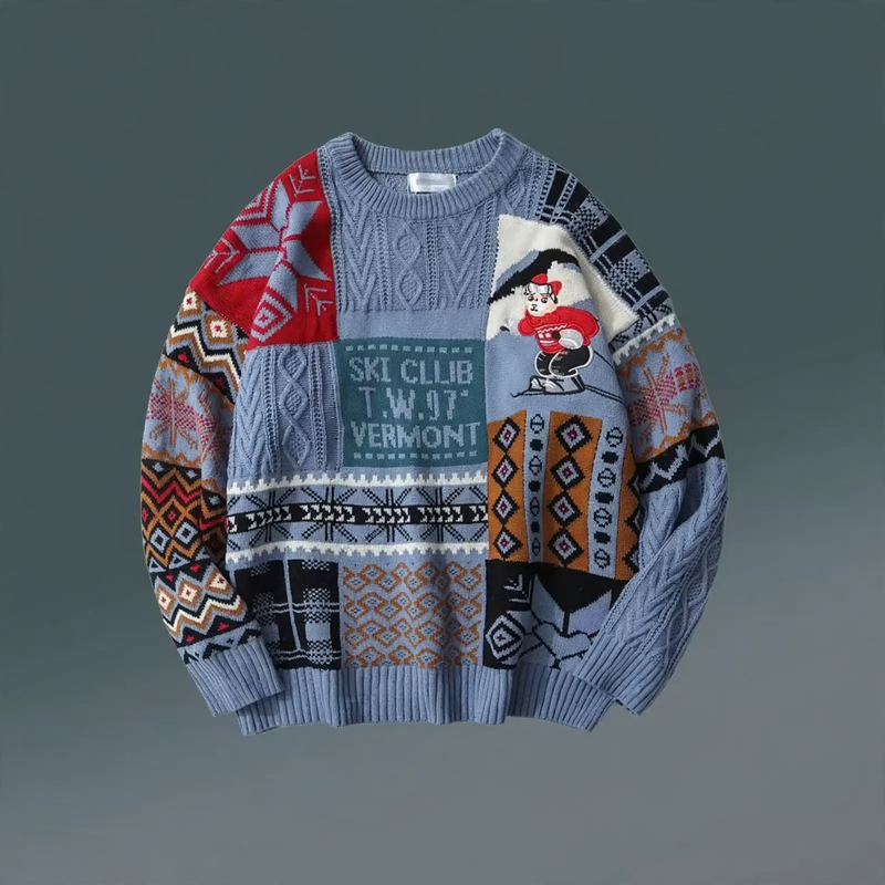 Unisex-Strickpullover mit Bären-Jacquard