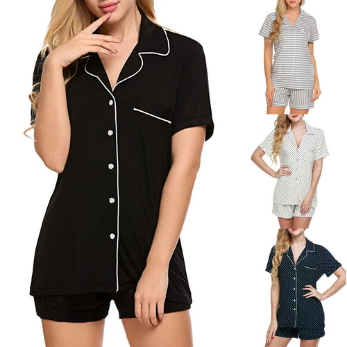 Damen nan zweiteiliges Shorty-Pyjama-Set aus Viskosejersey mit Paspelkragen und Tunnelzugbund Echo Archiv