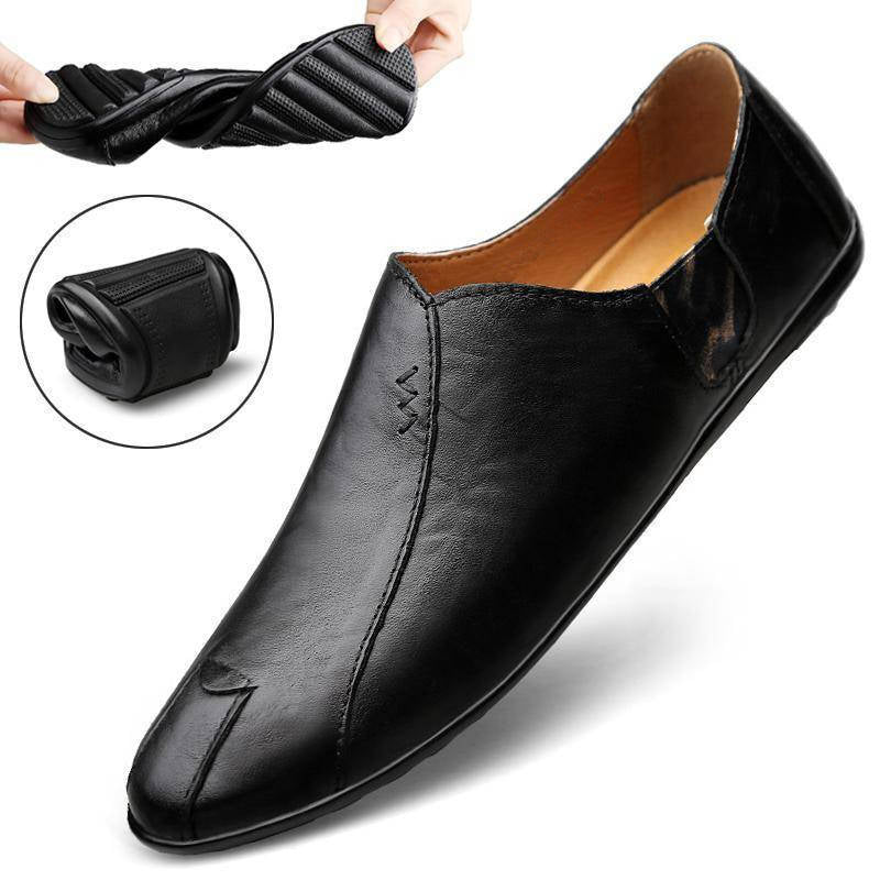 Herren Weicher Leder-Slip-On Loafer mit quadratischer Zehenform, elastischen Einsätzen und gepolstertem Komfortfußbett Echoarhiv – Tavélo