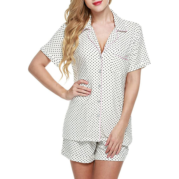 Damen nan zweiteiliges Shorty-Pyjama-Set aus Viskosejersey mit Paspelkragen und Tunnelzugbund Echo Archiv