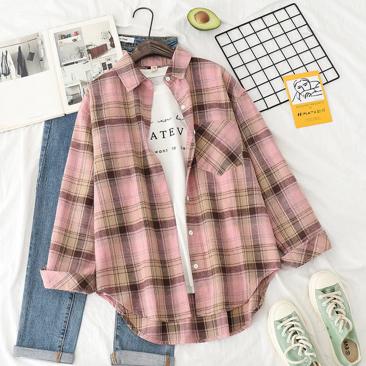 Unisex nan karierte Flanell-Hemdjacke im Oversize-Schnitt mit Brusttasche Echo Archiv