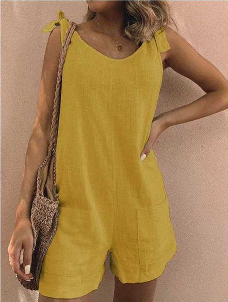 Damen Jumpsuit mit praktischen Taschen und verspielten Schulterbändern Echoarchiv