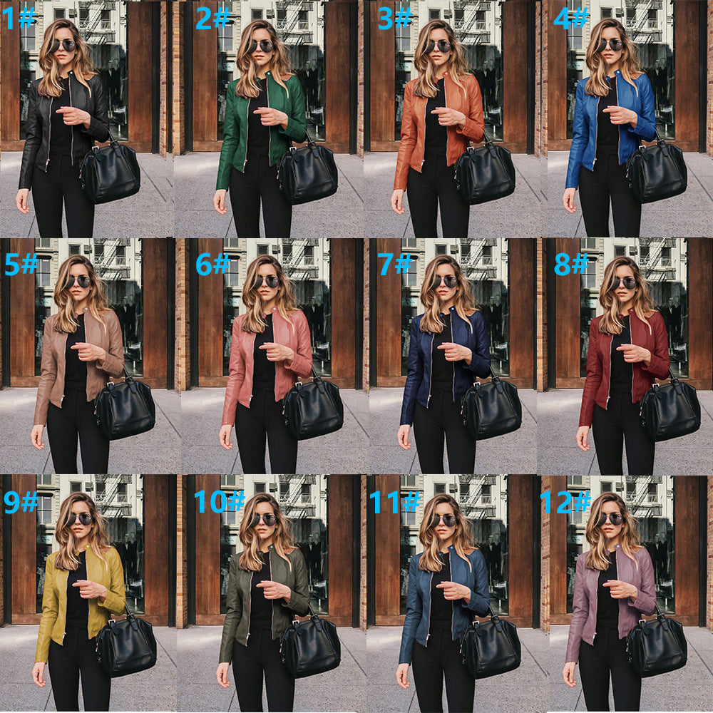 Damen nan schmal geschnittene Lederjacke mit Stehkragen und Zwei-Wege-Reißverschluss Echo Archiv