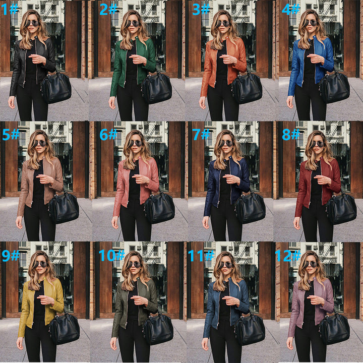 Damen nan schmal geschnittene Lederjacke mit Stehkragen und Zwei-Wege-Reißverschluss Echo Archiv