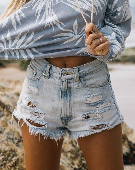 Damen Destroyed Denim-Shorts im lässigen Stil Echo Archiv
