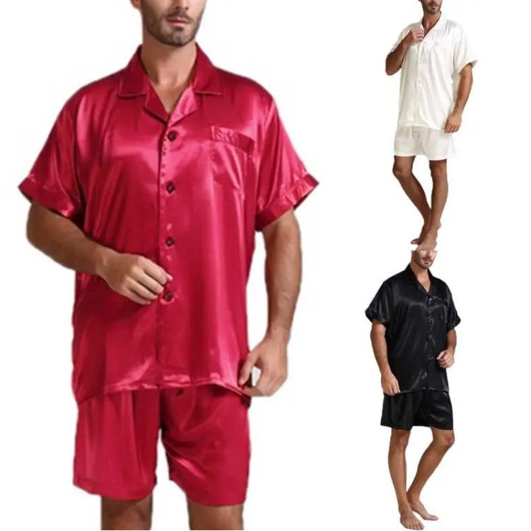 Damen Satin-Pyjama-Set mit kurzer Hose und elegantem Kragen Echoarchiv