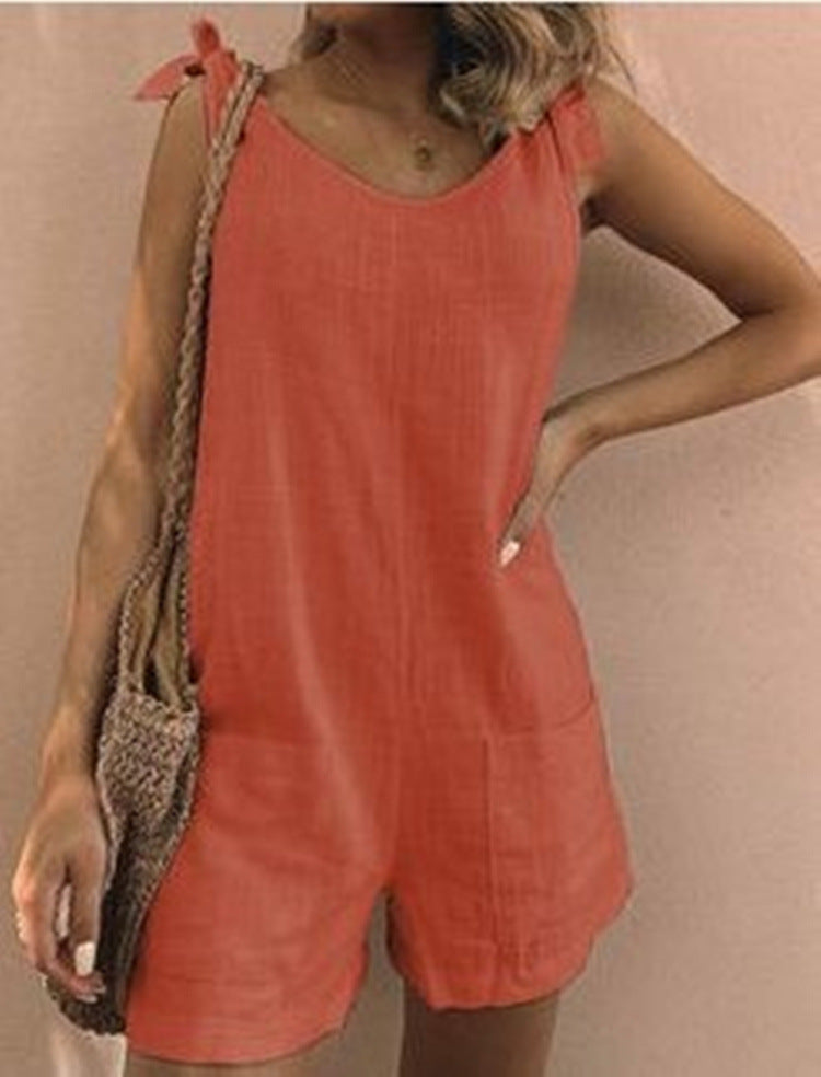 Damen Jumpsuit mit praktischen Taschen und verspielten Schulterbändern Echoarchiv