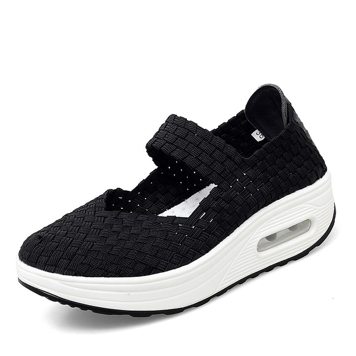 Damen nan gewebter Mary-Jane-Sneaker mit elastischem Flechtoberteil, Klettverschluss und luftgepolsterter Plateausohle Echo Archiv
