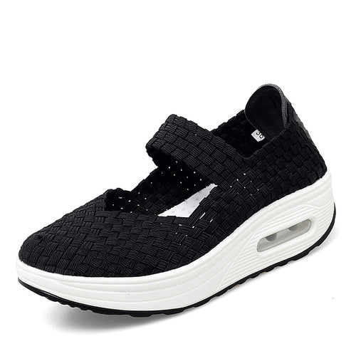 Damen nan gewebter Mary-Jane-Sneaker mit elastischem Flechtoberteil, Klettverschluss und luftgepolsterter Plateausohle Echo Archiv