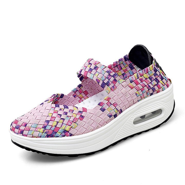 Damen nan gewebter Mary-Jane-Sneaker mit elastischem Flechtoberteil, Klettverschluss und luftgepolsterter Plateausohle Echo Archiv