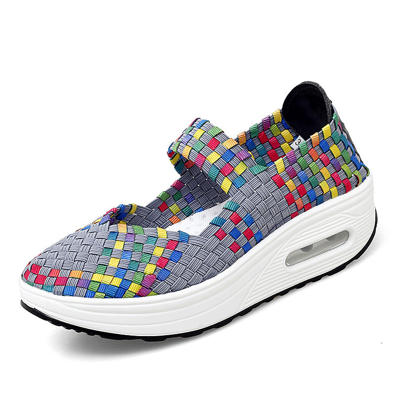 Damen nan gewebter Mary-Jane-Sneaker mit elastischem Flechtoberteil, Klettverschluss und luftgepolsterter Plateausohle Echo Archiv