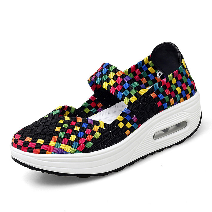 Damen nan gewebter Mary-Jane-Sneaker mit elastischem Flechtoberteil, Klettverschluss und luftgepolsterter Plateausohle Echo Archiv
