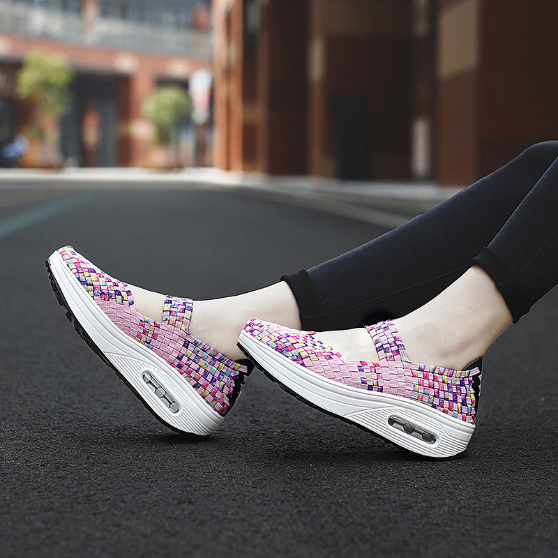 Damen nan gewebter Mary-Jane-Sneaker mit elastischem Flechtoberteil, Klettverschluss und luftgepolsterter Plateausohle Echo Archiv