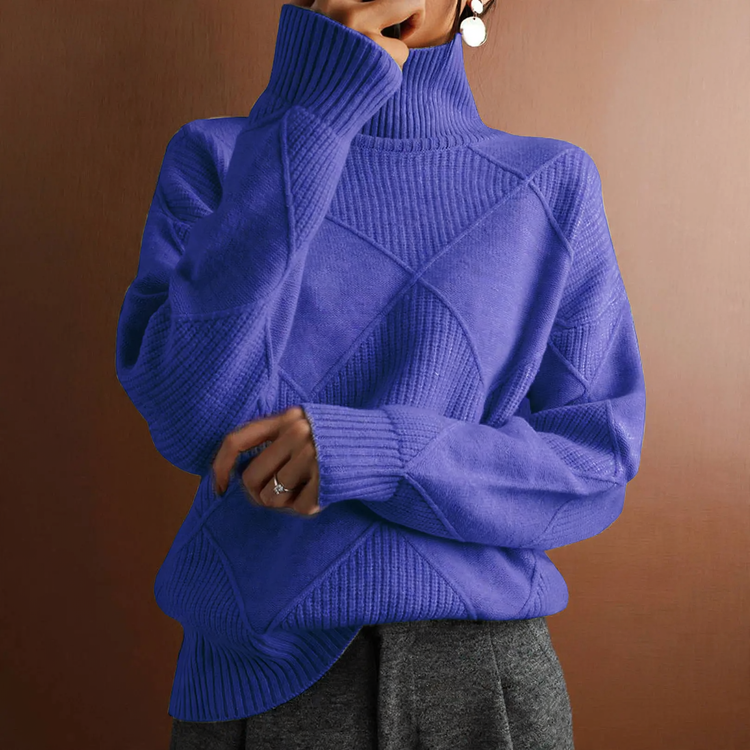 Damen-Strickpullover mit hohem Kragen, einfarbig