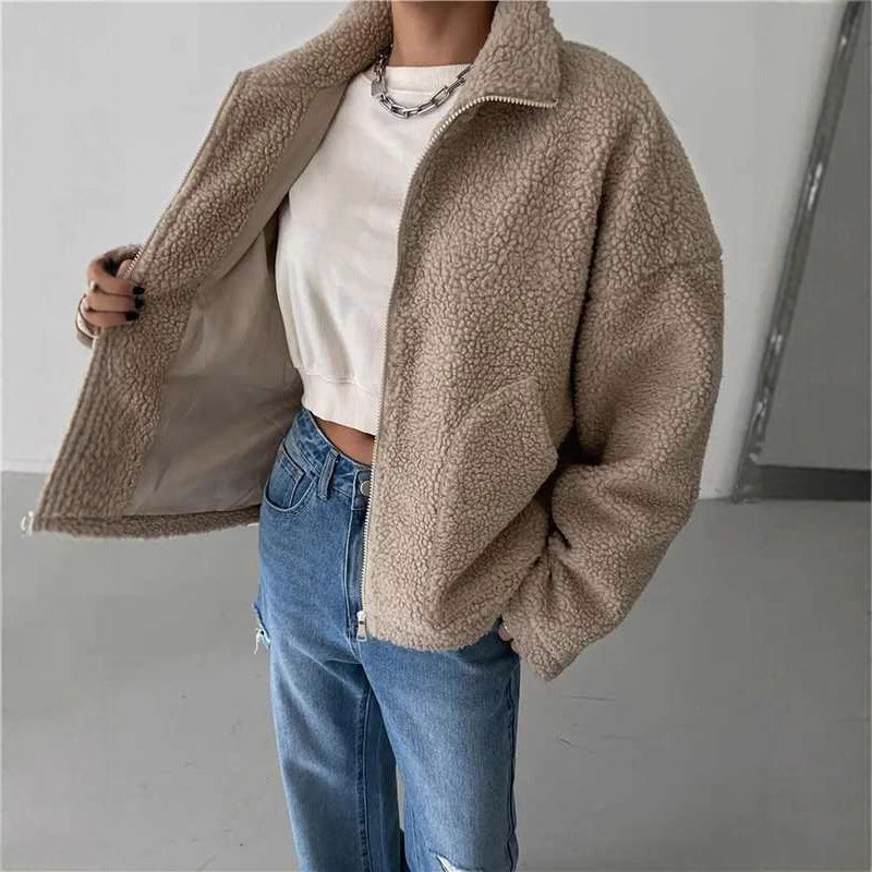 Damen-Fleecejacke mit Stehkragen und Reißverschluss