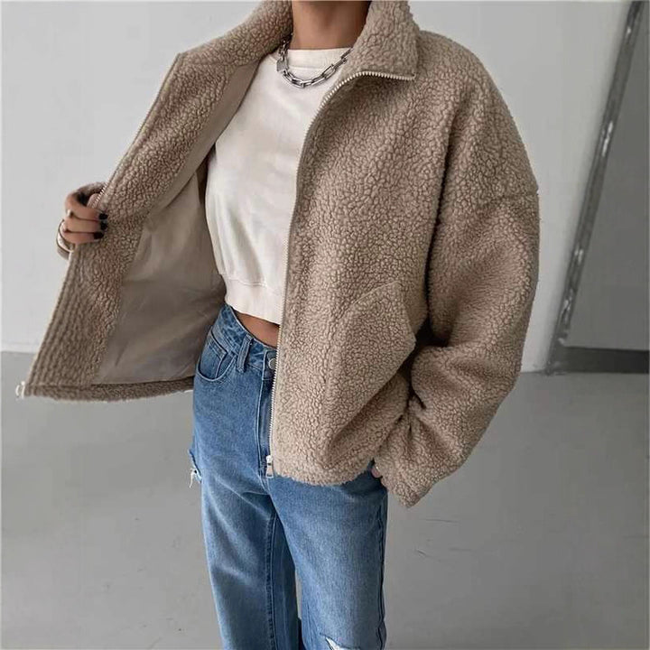 Damen-Fleecejacke mit Stehkragen und Reißverschluss