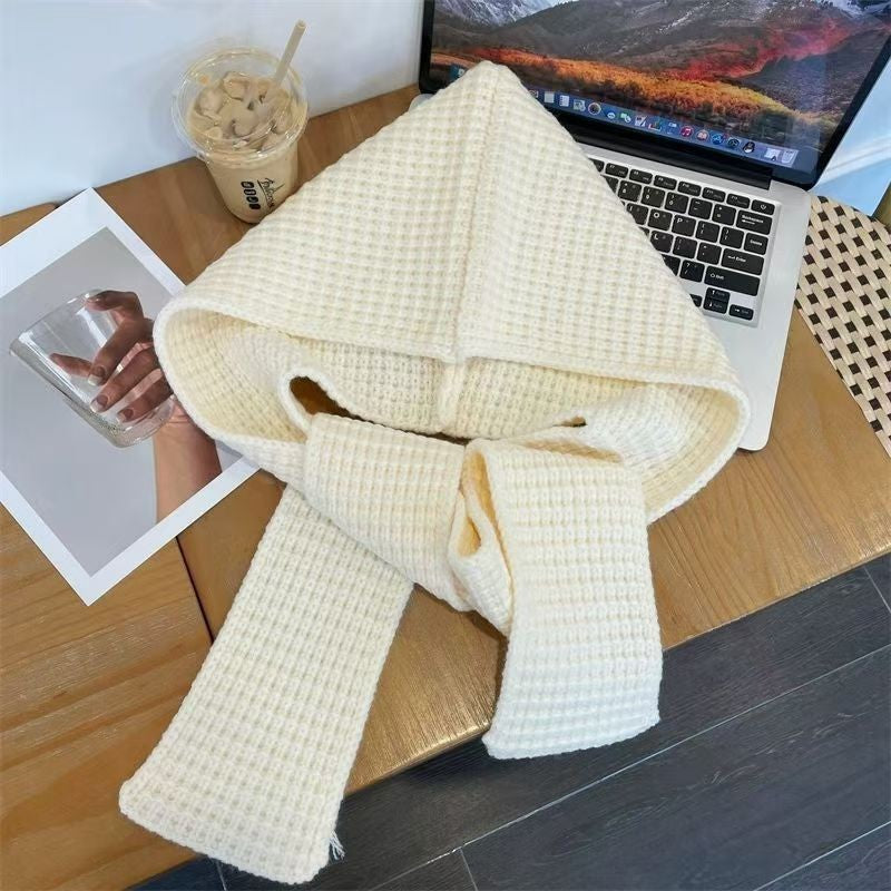 Strickmütze mit Schal, einfarbig, warm, 2-in-1 Set