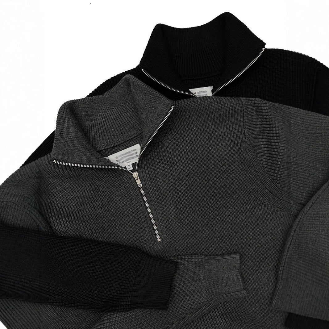 Unisex-Strickpullover mit Reißverschluss und Stehkragen