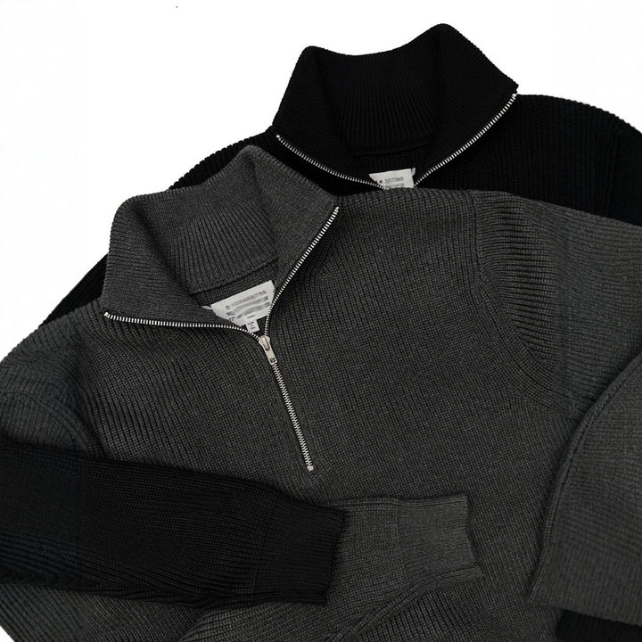 Unisex-Strickpullover mit Reißverschluss und Stehkragen