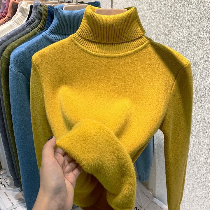 Damen-Rollkragenpullover, gefüttert, einfarbig