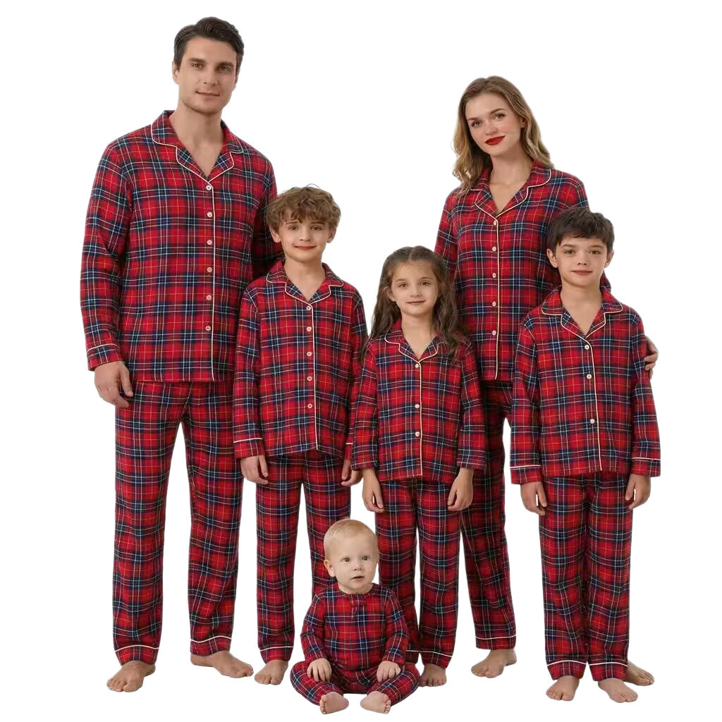 Luxuriöses Familien-Schlafanzug-Set mit Kragen