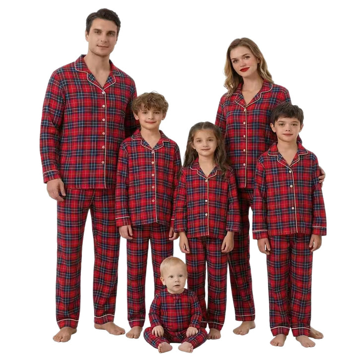 Luxuriöses Familien-Schlafanzug-Set mit Kragen