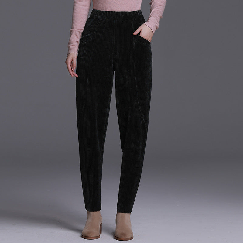 Damen-Cordhose, gefüttert, hoher Bund, Karottenschnitt