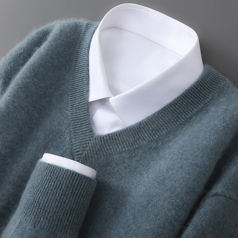 Herren-Wollpullover, V-Ausschnitt, langärmlig
