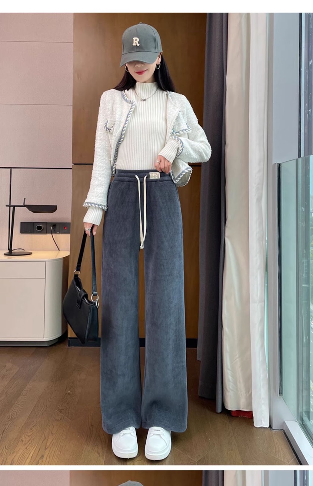 Chenille-Cordhose mit weitem Bein, gefüttert