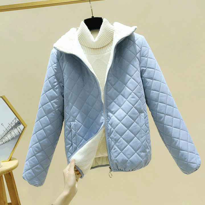 Leichte Damen-Steppjacke mit Lammfell-Optik und Stehkragen