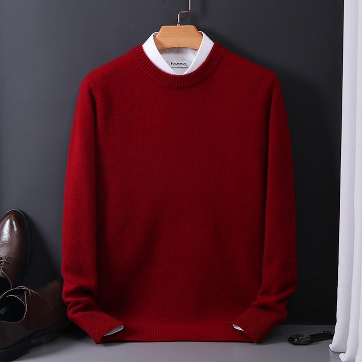 Herren-Wollpullover, Rundhals, 100% Wolle, verstärkt