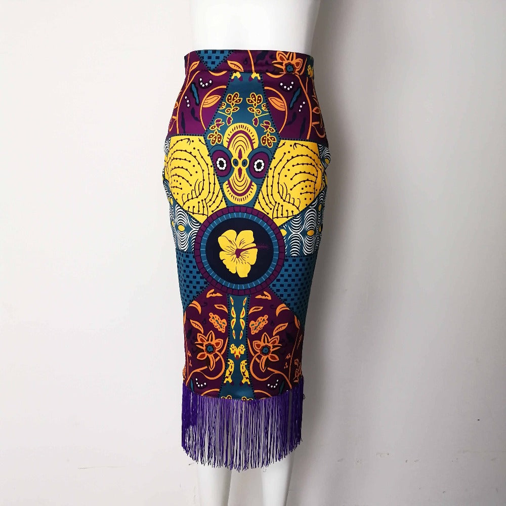 Damen eleganter Rock mit Fransen und außergewöhnlichem Print Echo Archiv