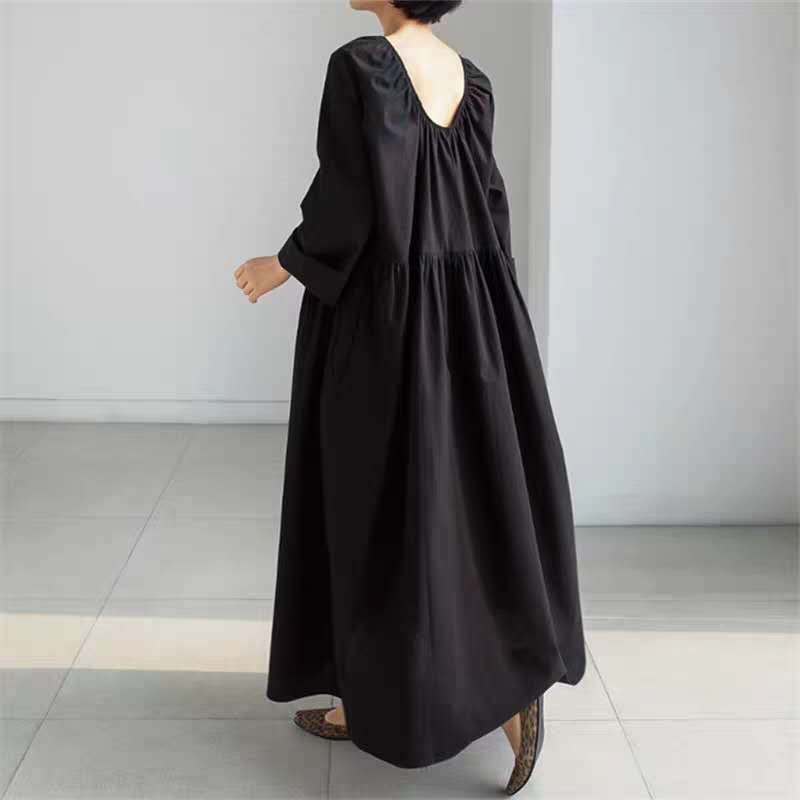Damen Langes Baumwoll-Maxikleid mit gerafftem Halsausschnitt, Empire-Naht und Halbarm Echoarchiv