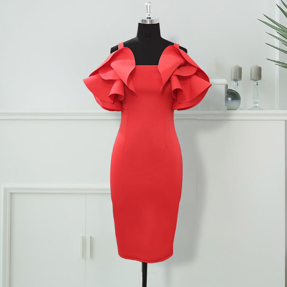 Damen Figurbetontes Rüschendes Cocktailkleid Echo Archiv